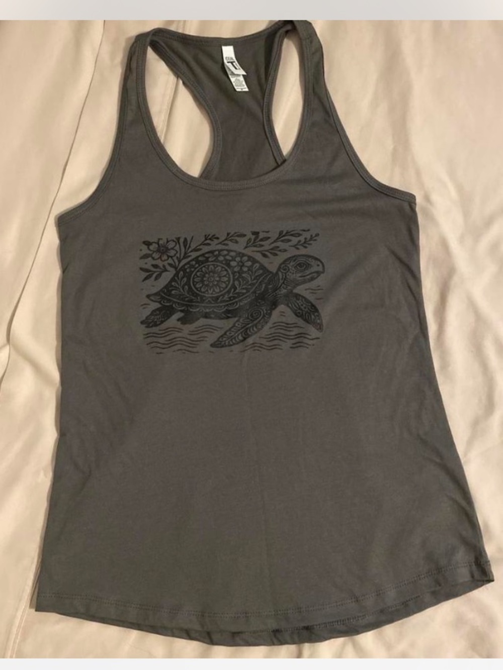 Next Level Apparel Gray Racerback Tank with Black Turtle Motif Sz M